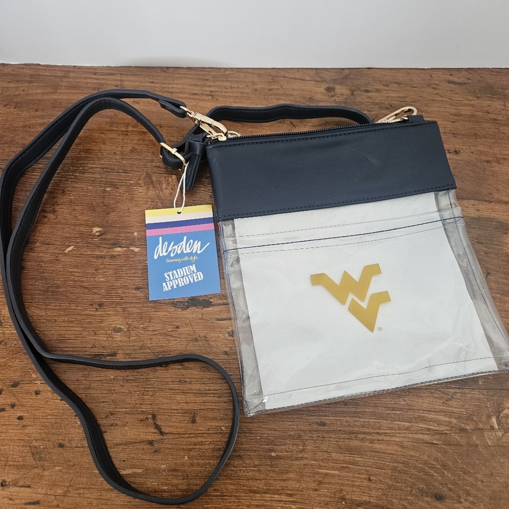 WVU Clear Crossbody Bag with Gold Flying WV Logo Desden Stadium Approved Purse